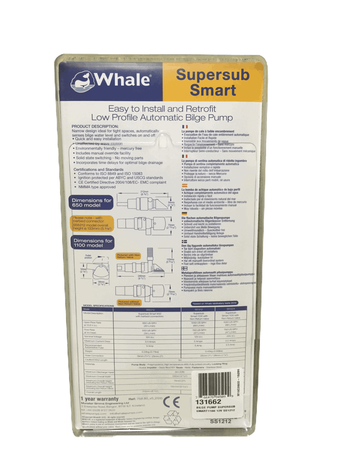 Whale bilge pump supersub 1100 ss1212 specs