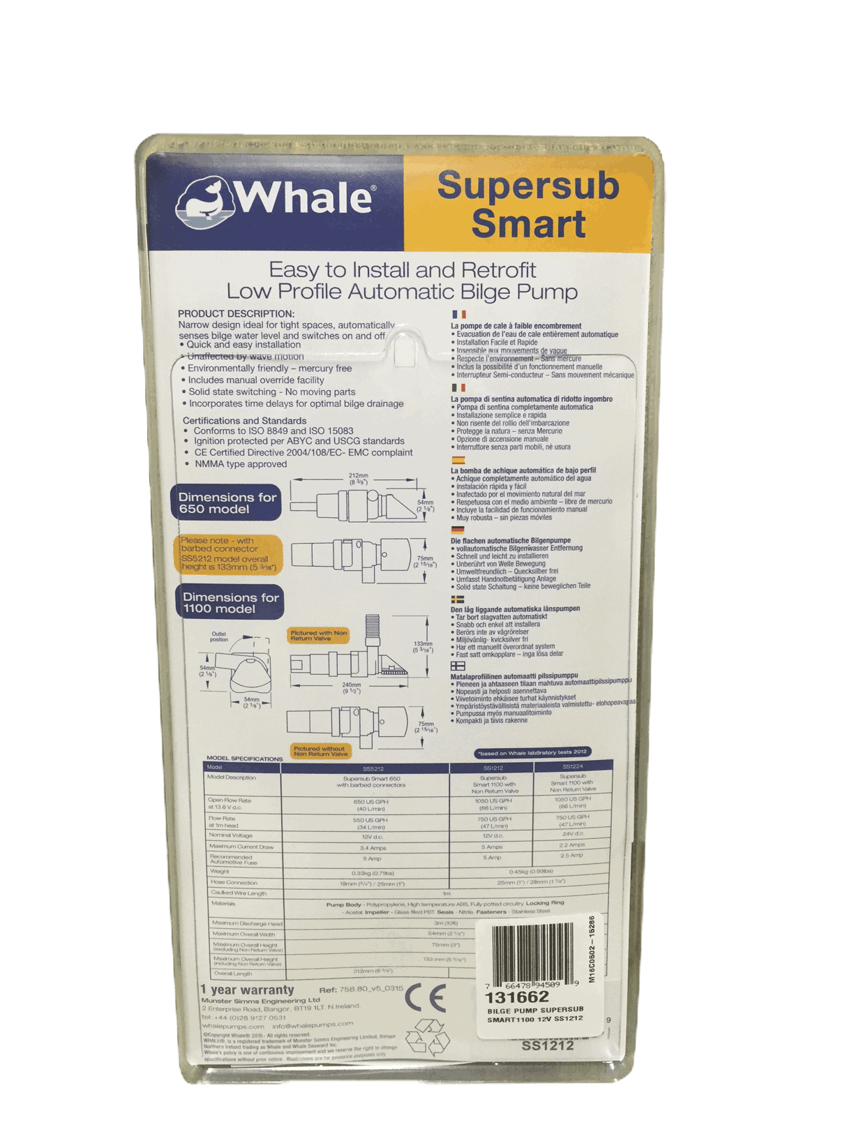 Whale Supersub Smart Bilge Pump 1100 - 12 volt (SS1212)