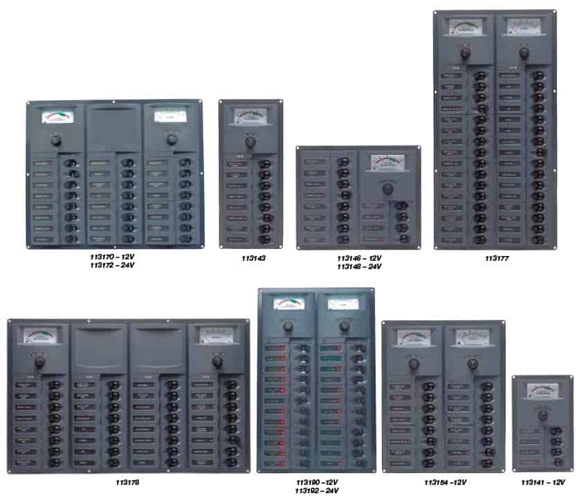 113192 BEP ‘Contour’ Circuit Breaker Panels - with Analogue Meter 24 Circuits 239x385mm 24V