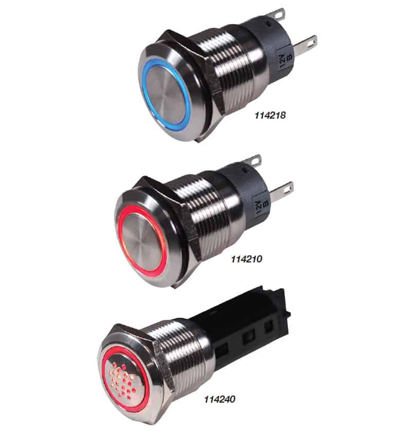 114244 BEP Stainless Steel Push Button Switch & Buzzers Momentary/off Red Illumination 24V