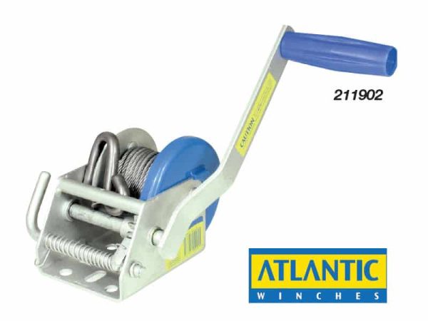 211902 Atlantic Manual Trailer Winch - Compact 300kg Gear Ratio 3:1 6m x 4mm galvanised cable & s/s ‘S’ hook