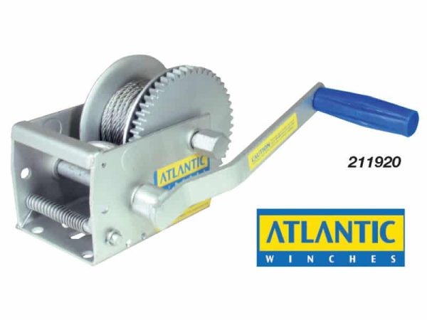 211921 Atlantic Manual Trailer Winch - Two Speed 700kg Gear Ratio 5:1/1:1 7.5m x 5mm low stretch rope & snap hook