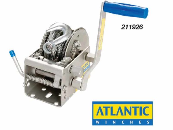 211924 Atlantic Manual Trailer Winch - Three Speed 1000kg Gear Ratio 10:1/5:1/1:1 No Cable