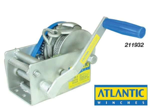211930 Atlantic Manual Trailer Winch - Three Speed 1500kg Gear ratio 15:1/5:1/1:1 No Cable