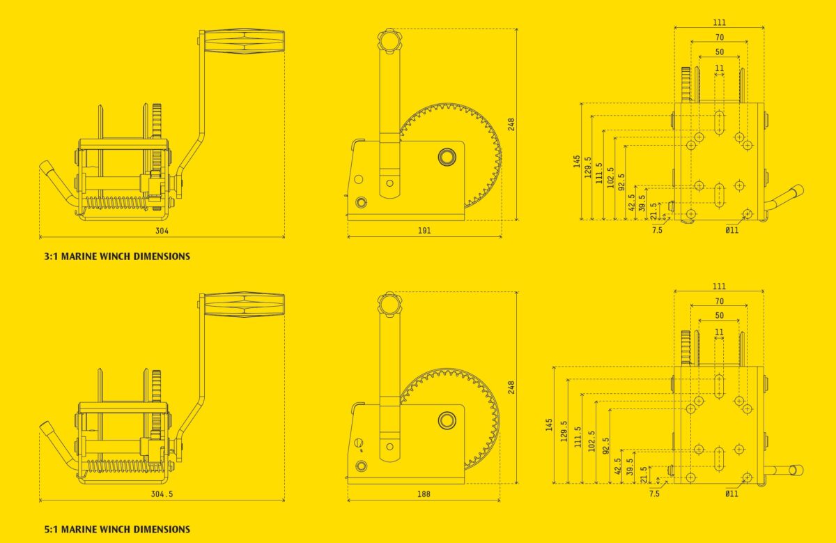 Atlantic Single Speed Winch Dimensions