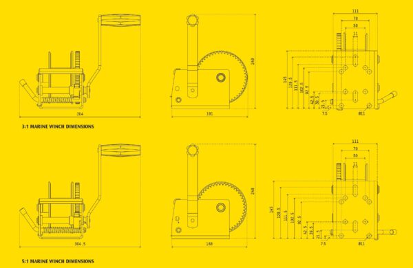 Atlantic Single Speed Winch Dimensions