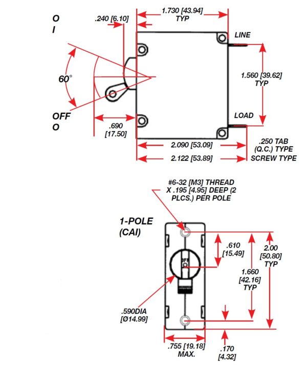 BEP Circuit Breaker Magnetic B Series Dimensions