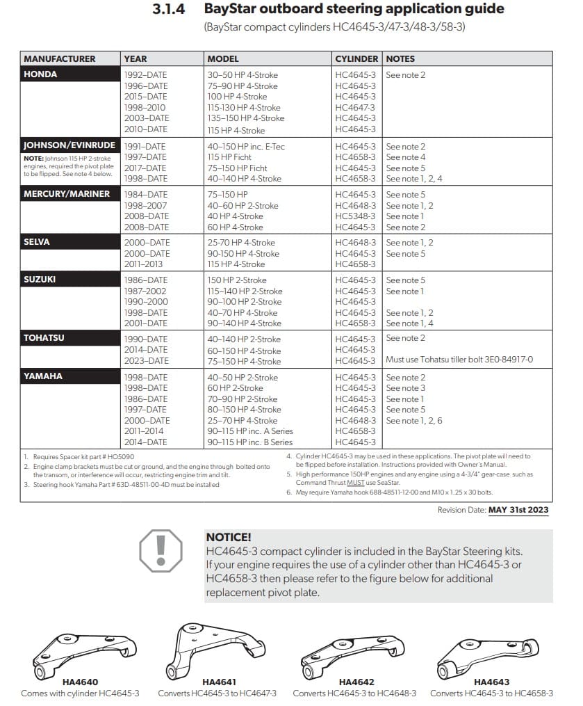 Baystar Cylinder Selection Guide
