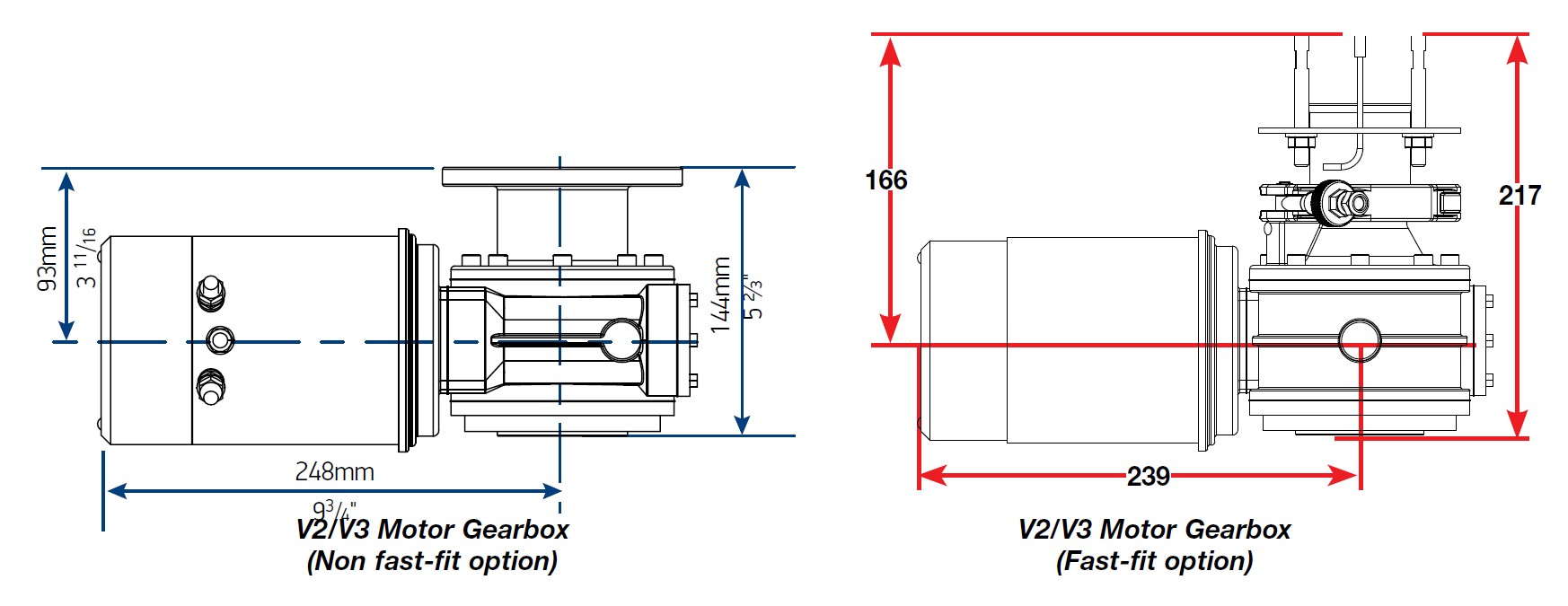 V2 V3 motor dimensions