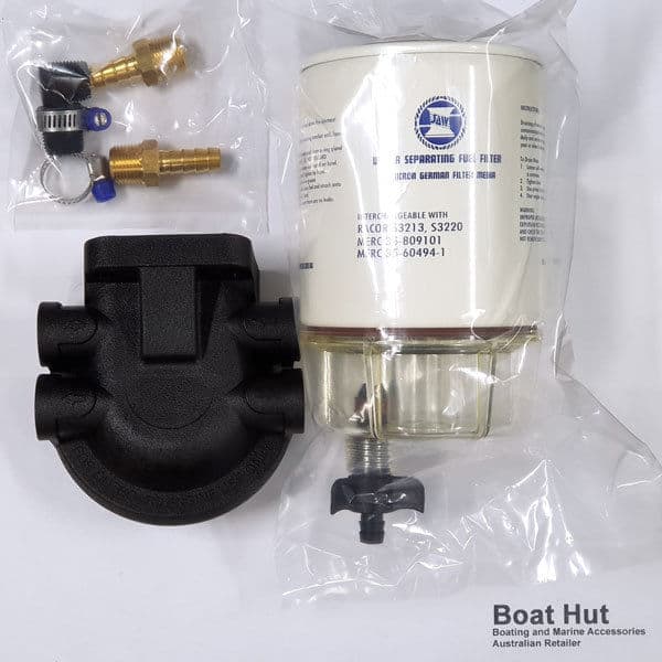 Include Four Fittings Aluminum Marine Fuel Water Separating Filter 3/8 Inch NPT Port for Outboard Motor Mercury 35-60494-1 Reusable Bowl Anti Corrosion 10 Micron Filter 