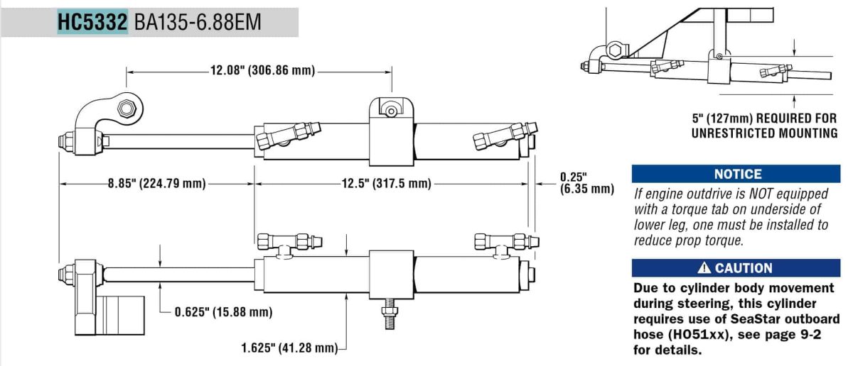 Seastar HC5332-3 Speicifications Stern Drive
