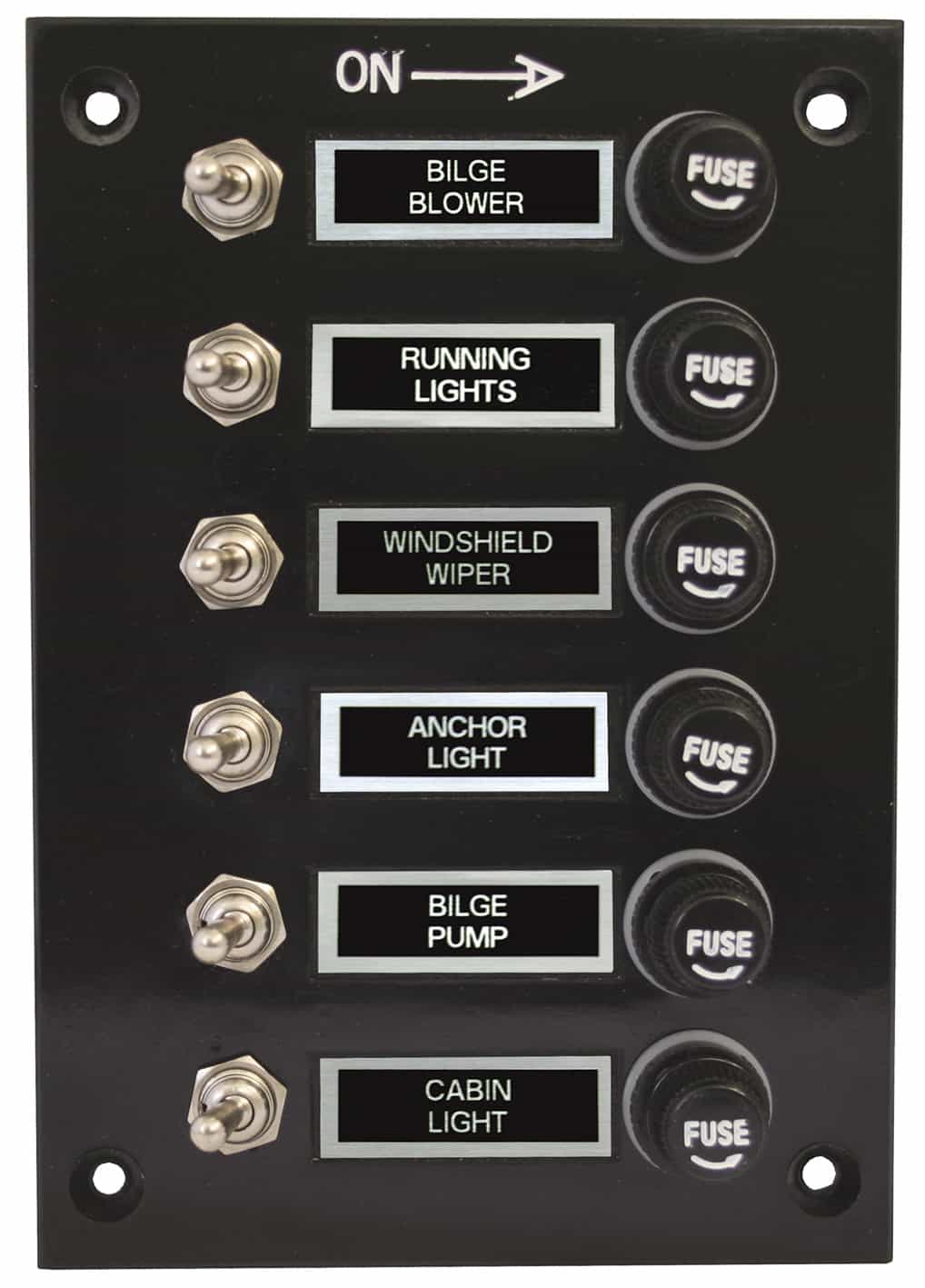 Switch Panel Black 6 Switch 12 / 24 Volt Chrome plated