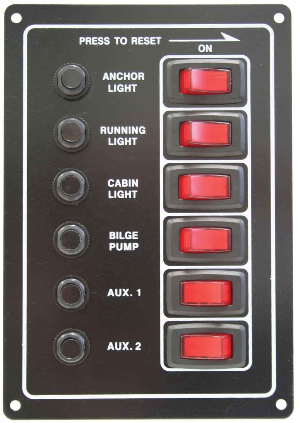 thumbnail interactive-video image 1 of MiDMarine MD1063 6 Gang Boat Switch Panel – 12V Rocker Switches With Push-Reset Fuses 1 of 4