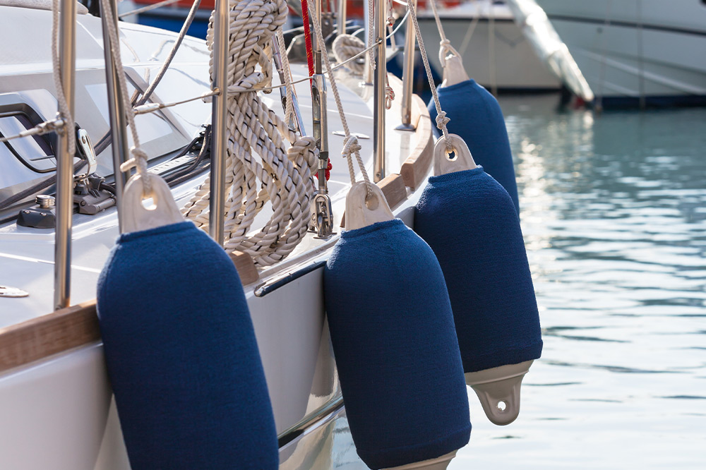 Boat Fenders hanging off the side of a docked vessel