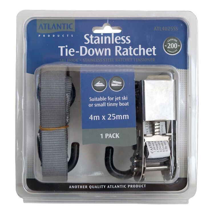Atlantic Stainless Steel Ratchet Strap, 4M x 25mm Webbing