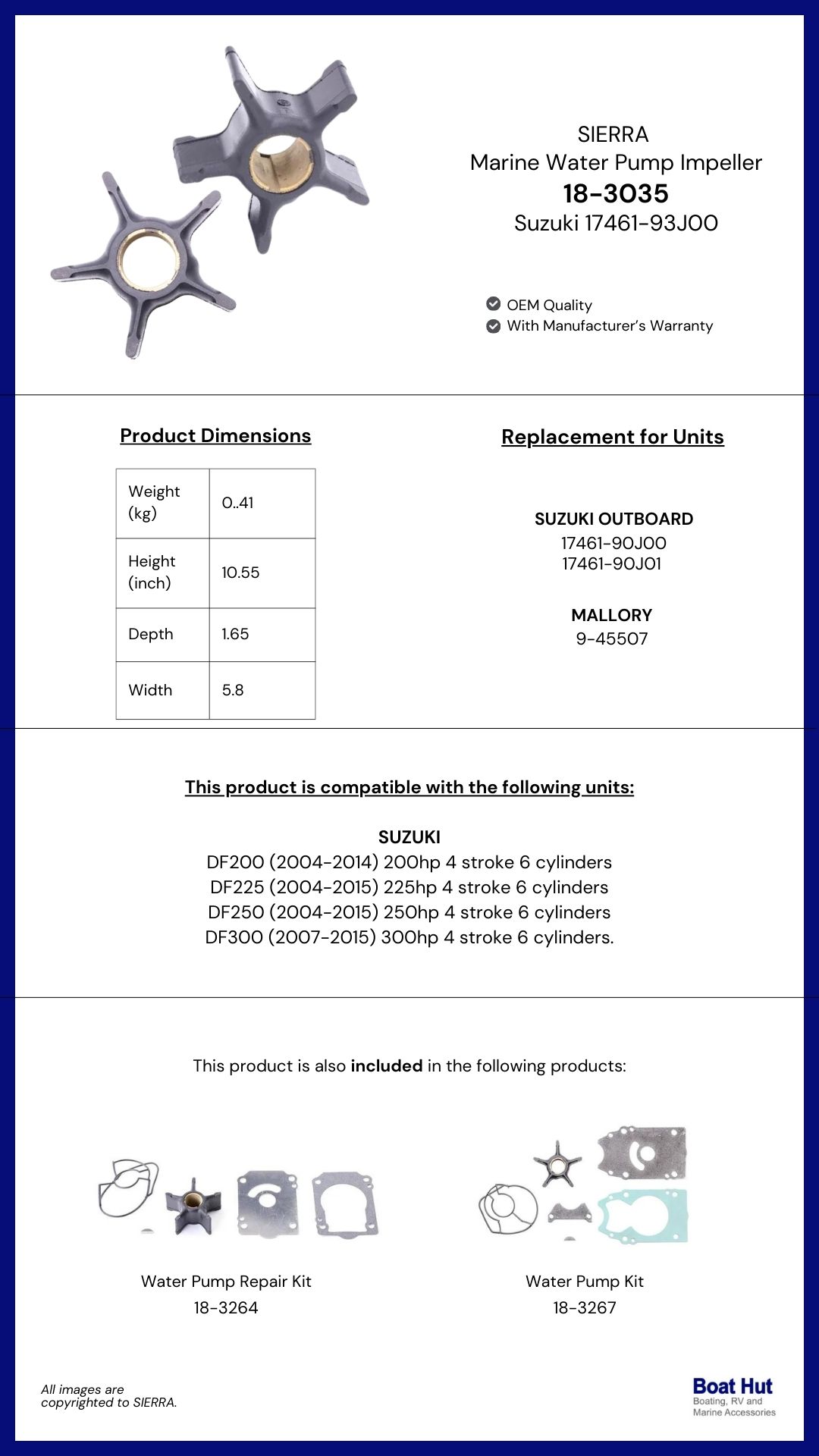 SIERRA Water Pump Impeller / 18-3035 / Suzuki 17461-93J00