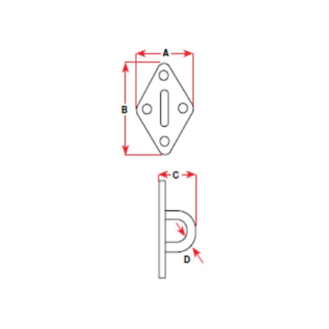 BLA Pad Eyes – Diamond / 304 Stainless Steel / 8x50x80mm