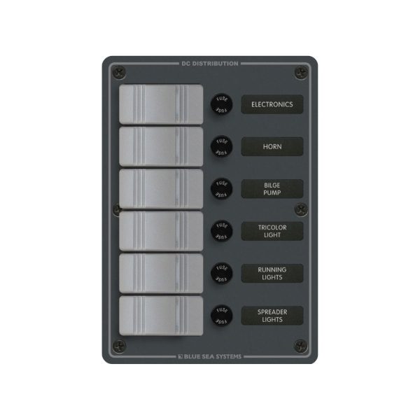 BLUE SEA Contura Switch Water-Resistant Panel - 6 Fused - GRAY / BS-8053