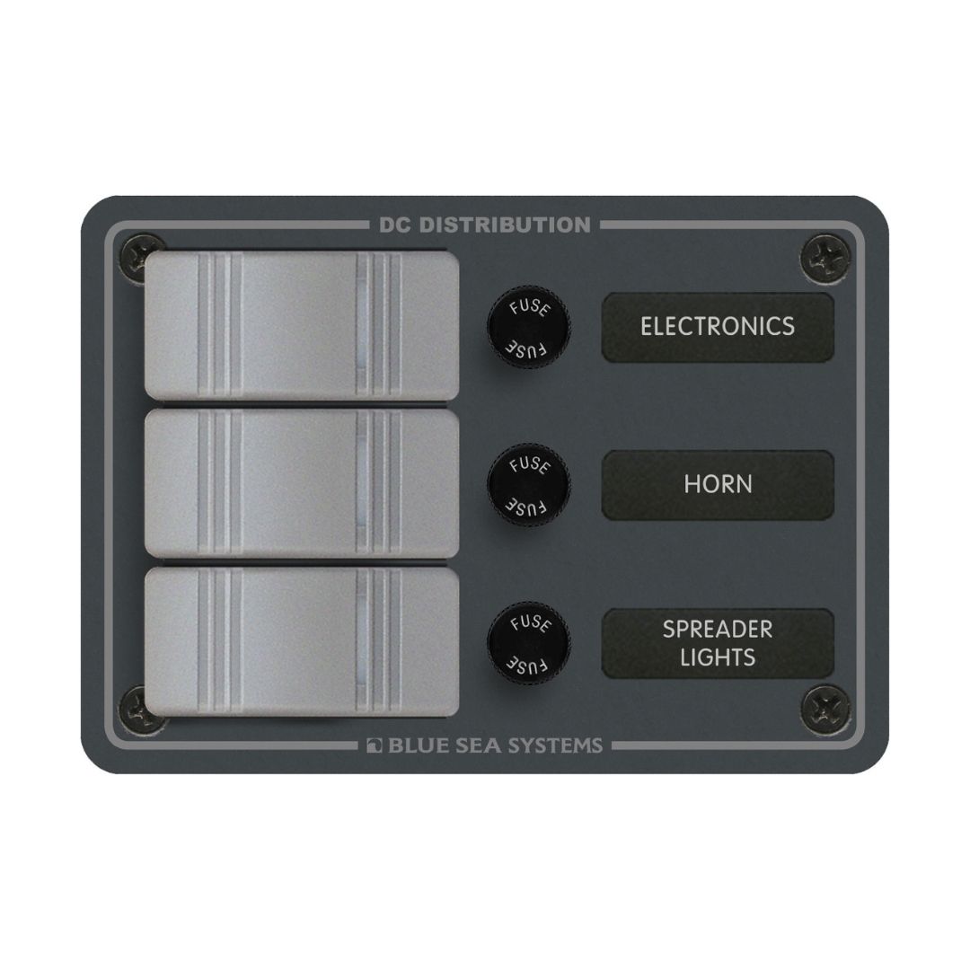 BLUE SEA Contura Switch Water-Resistant Panel - 3 Fused - GRAY / BS-8054
