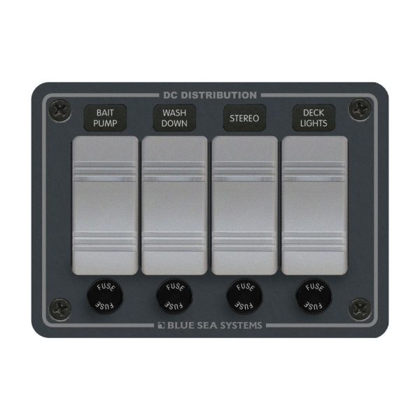 BLUE SEA Contura Switch Water-Resistant Panel - 4 Fused - GRAY / BS-8262
