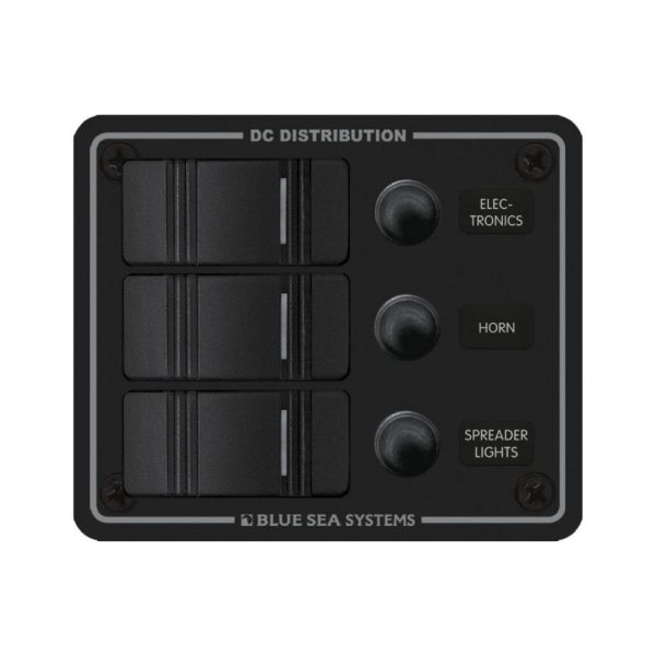 Contura Black Switch Water-Resistant Panel - 3 Pos. Circuit Breaker / BS-8374