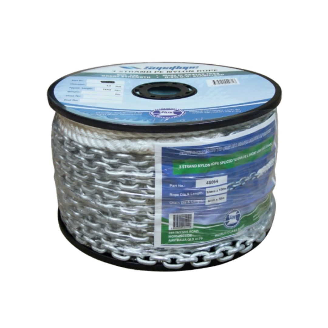 Three/3 Strand - Nylon - Anchor Rope with Short Link Galvanized Chain