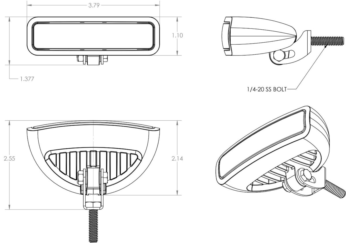Caprera3 Bracket Mount LED Flood Light Dimensions