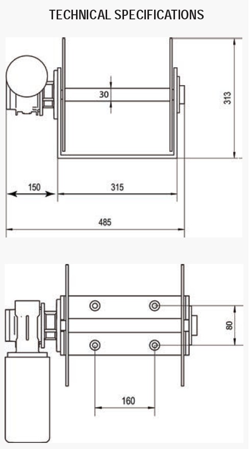 Viper 1500 winch Dimensions
