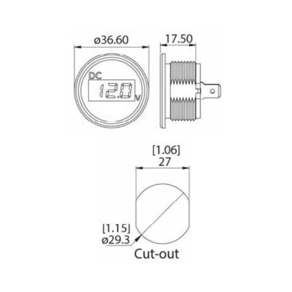 RELAXN Mini Round Battery Gauge with Digital Voltmeter Single Socket 2.5-30V