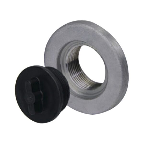 Drain Plug & Alloy Base, Weld-in Flange, Nylon Plug 1-1/2" UNF