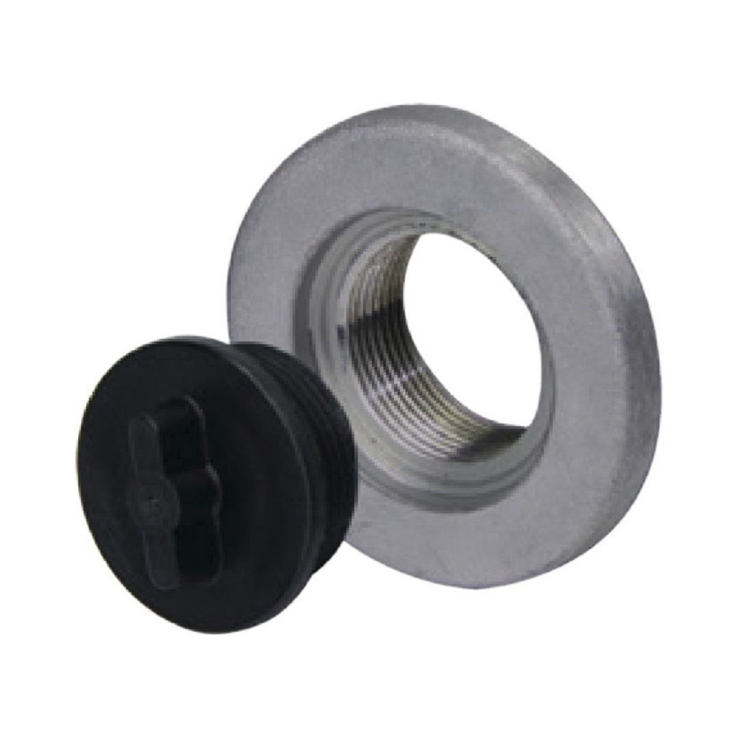 Drain Plug & Alloy Base, Weld-in Flange, Nylon Plug 1-1/2" UNF