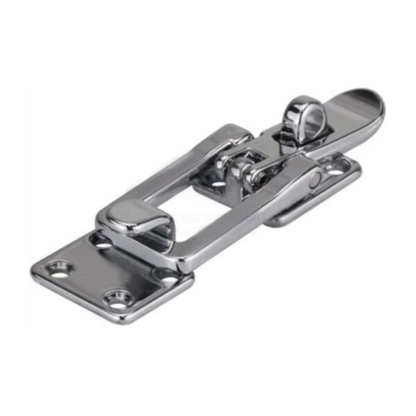 Chrome Plated Brass Hatch Fastener, 90° Padlock Eye 102 x 30mm, Flat Mount (a)