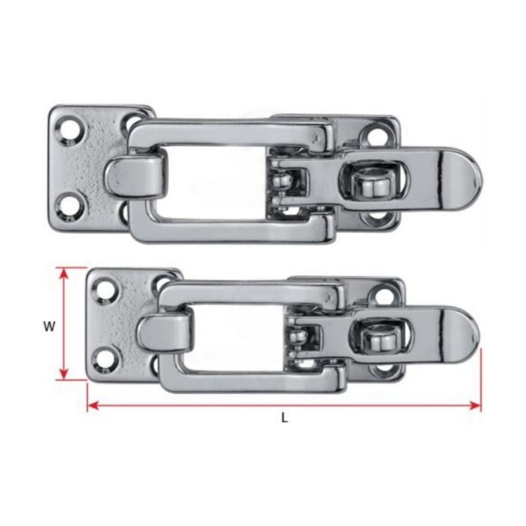 Chrome Plated Brass Hatch Fastener, 90° Padlock Eye 102 x 30mm, Flat Mount (b)
