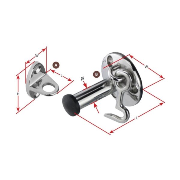 Door Stop & Integral Cabin Hook, 316G Stainless Steel (b)