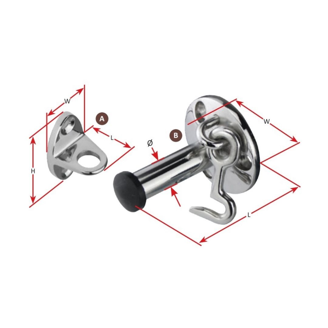 Door Stop & Integral Cabin Hook, 316G Stainless Steel (b)