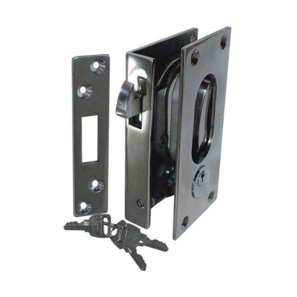 Mortise Sliding Door Lock, 316G Stainless Steel, Lockable In/Out (a)