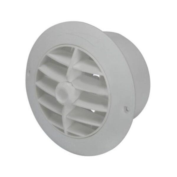 Air Vent w/ Tail suits 100mm ID Hose, Round Louvre, Plastic, White, Rotating