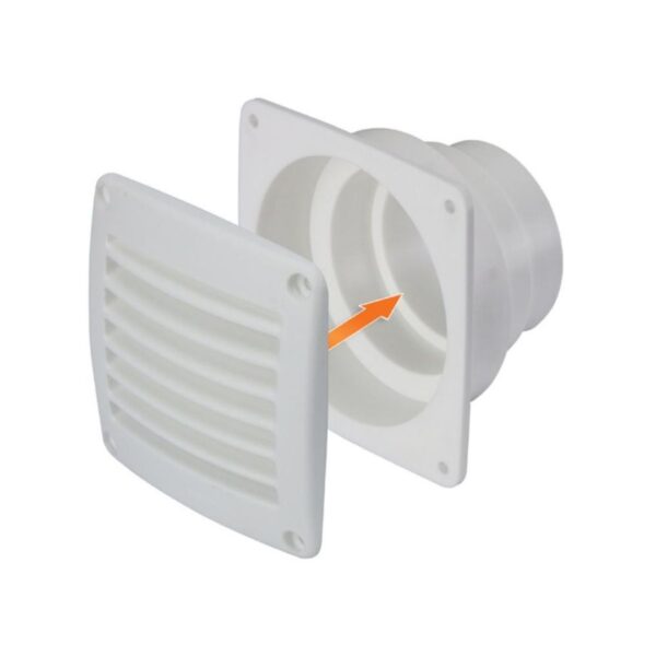 Square Flange Air Vent Louvre w/ Stepped Tail suits 70-102mm ID Hose, White