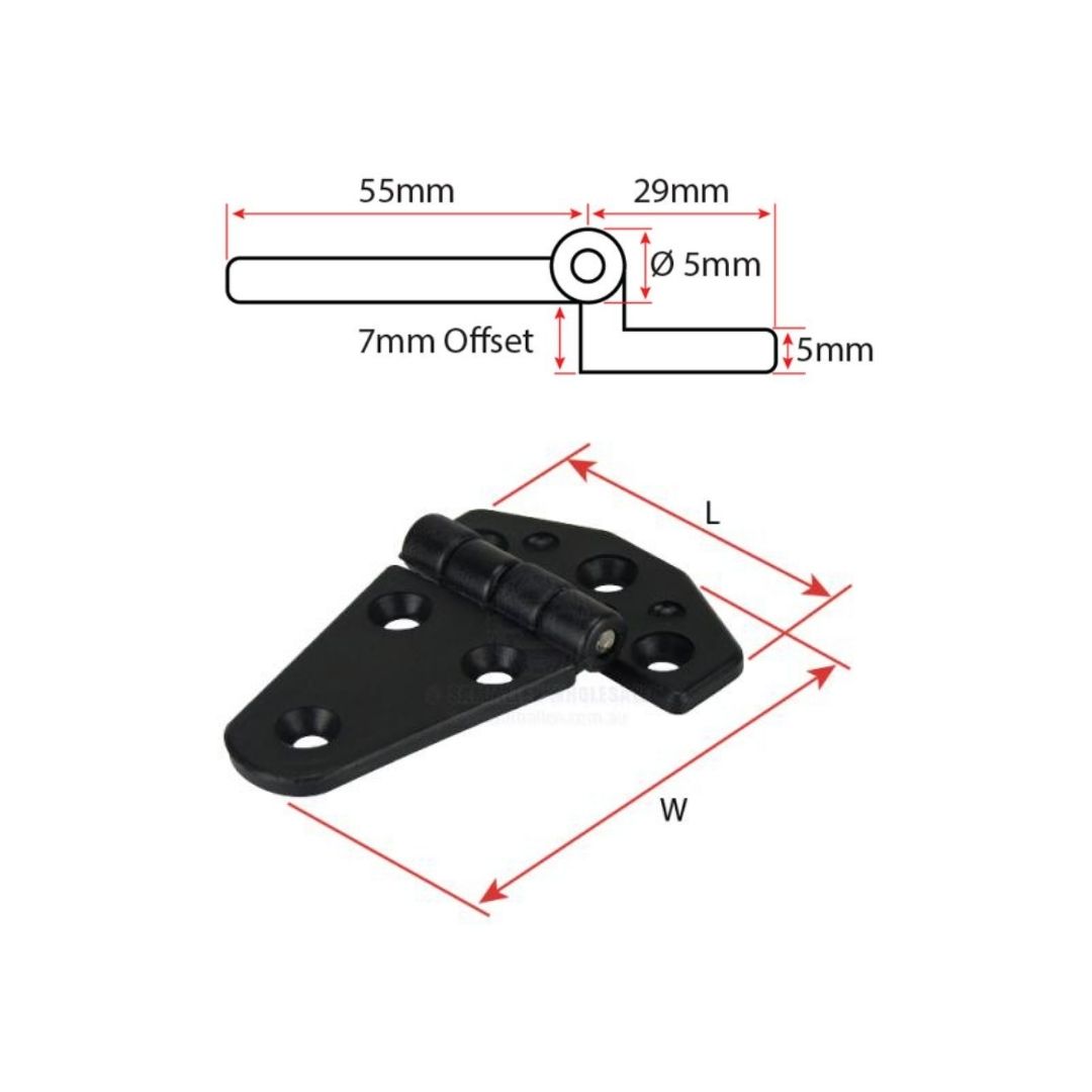 Offset Hinge, Nylon, Black, Uneven Split 60mm x 85mm Pair (b)