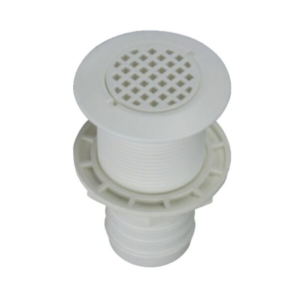 Skin Fitting, White Nylon Straight w Strainer & Tail for 1-1/2" ID (a)
