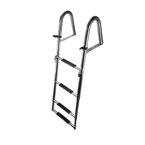 4-Steps Folding Above/Over Platform Telescopic Ladder w/ Hand Rail 304G SS