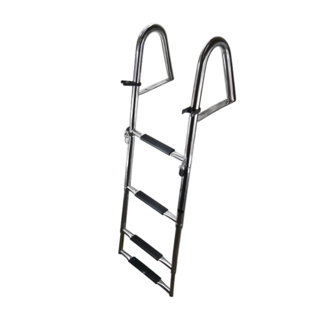 4-Steps Folding Above/Over Platform Telescopic Ladder w/ Hand Rail 304G SS