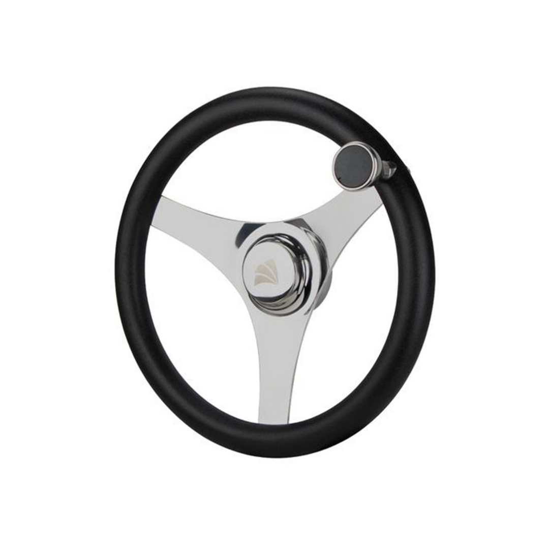 Steering Wheel with 3-Spoke Poly Grip and Knob, 304G SS, 355mm Dia. (a)