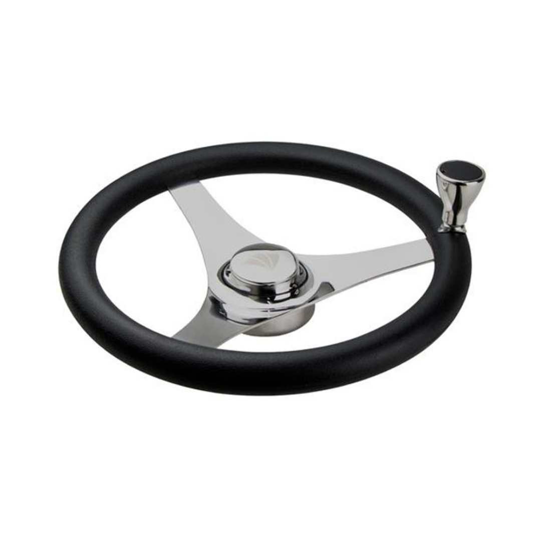 Steering Wheel with 3-Spoke Poly Grip and Knob, 304G SS, 355mm Dia. (b)