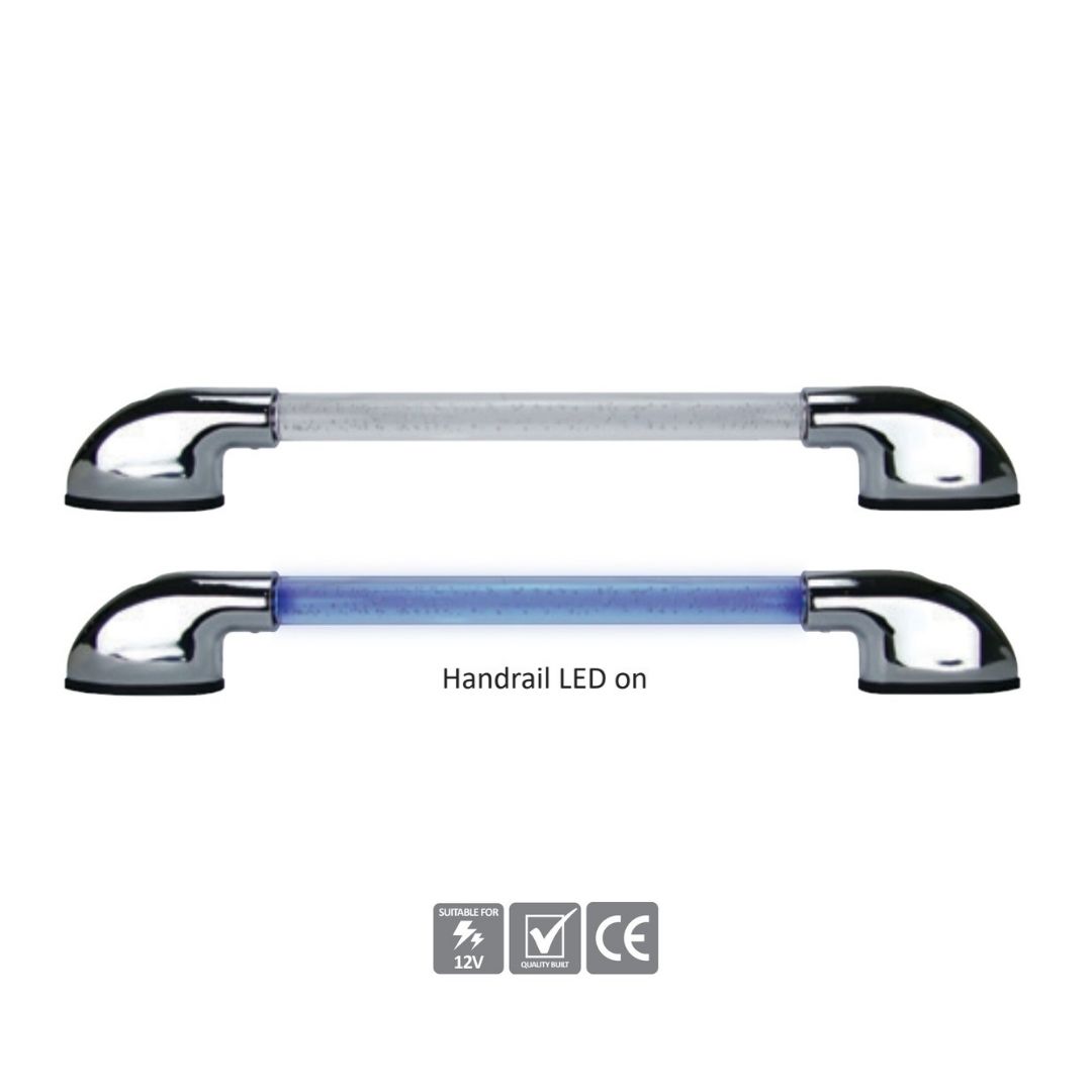 Illuminated Hand Rail, Blue LED, Clear Tube Chrome Ends 12V 0.5A