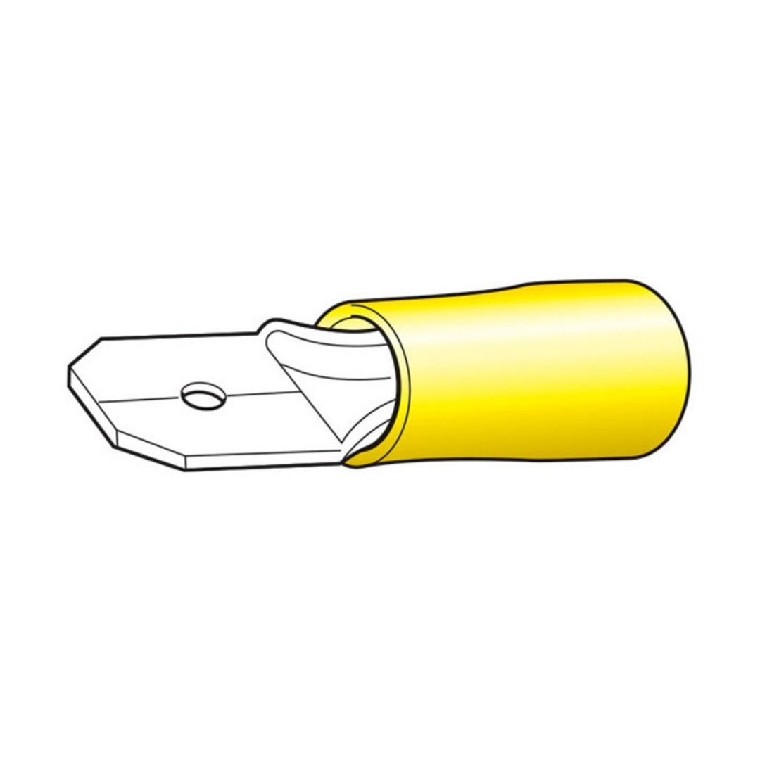 Crimp Insulated YELLOW Male Blade Connector 6mm for 5-6mm Cable