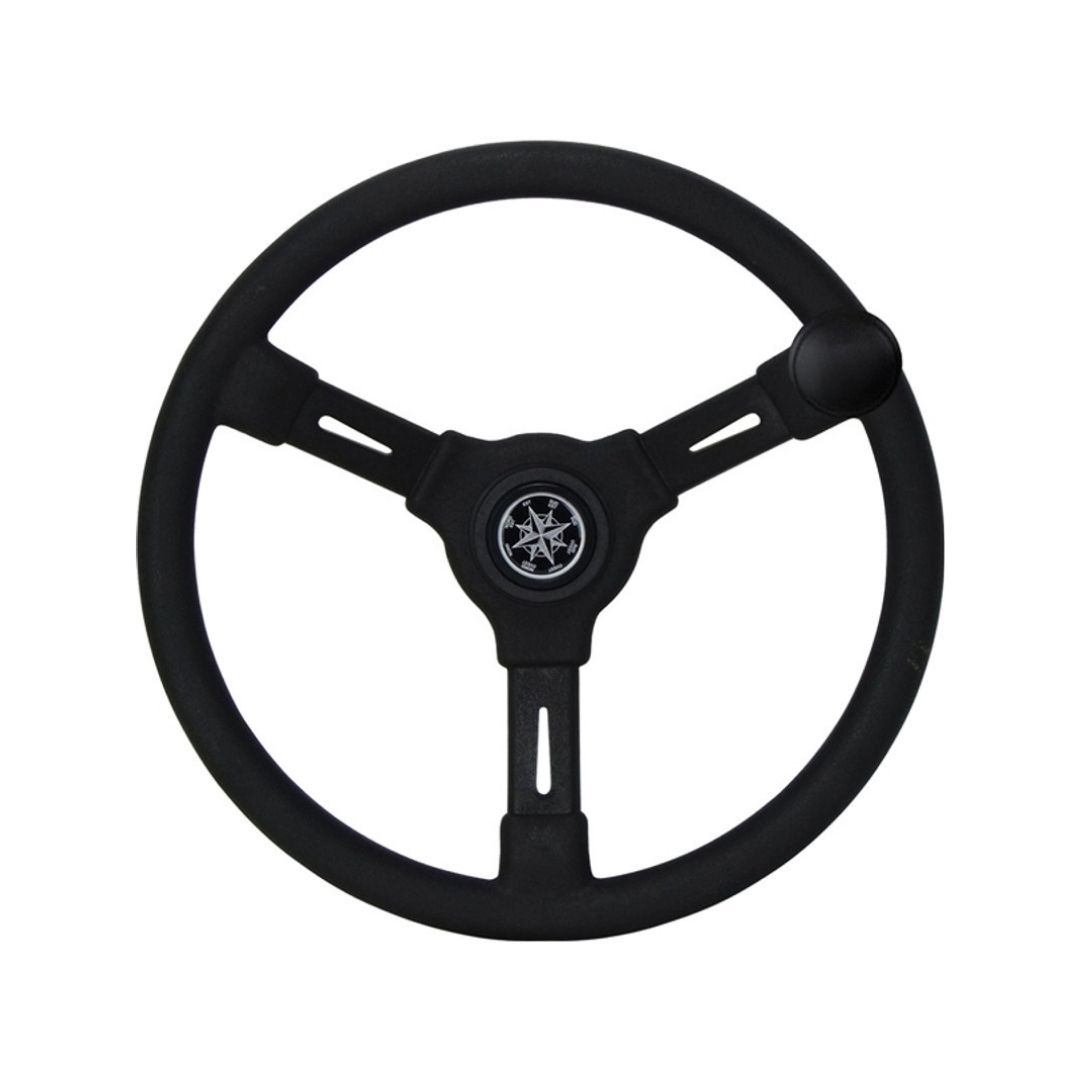 Steering Wheel, Riviera w/ Knob, Hard Grip, Black Spokes 350mm (a)