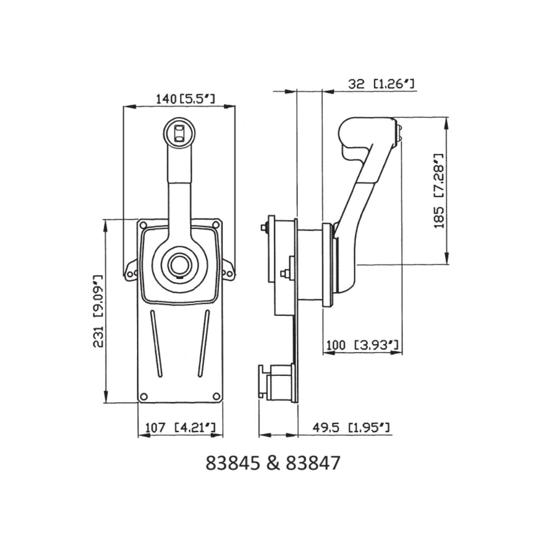 B184 Engine Side Mount Control w/ Trim, Single Lever Dual Function (b)
