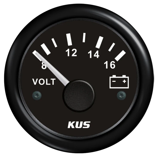 KUS Digital Voltmeter Gauge, 8-16V, White/Red/Yellow 52mm