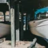 Boats stored in a storage shed.